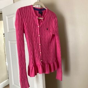 Polo Ralph Lauren Girls cable pink cardigan XL 16
